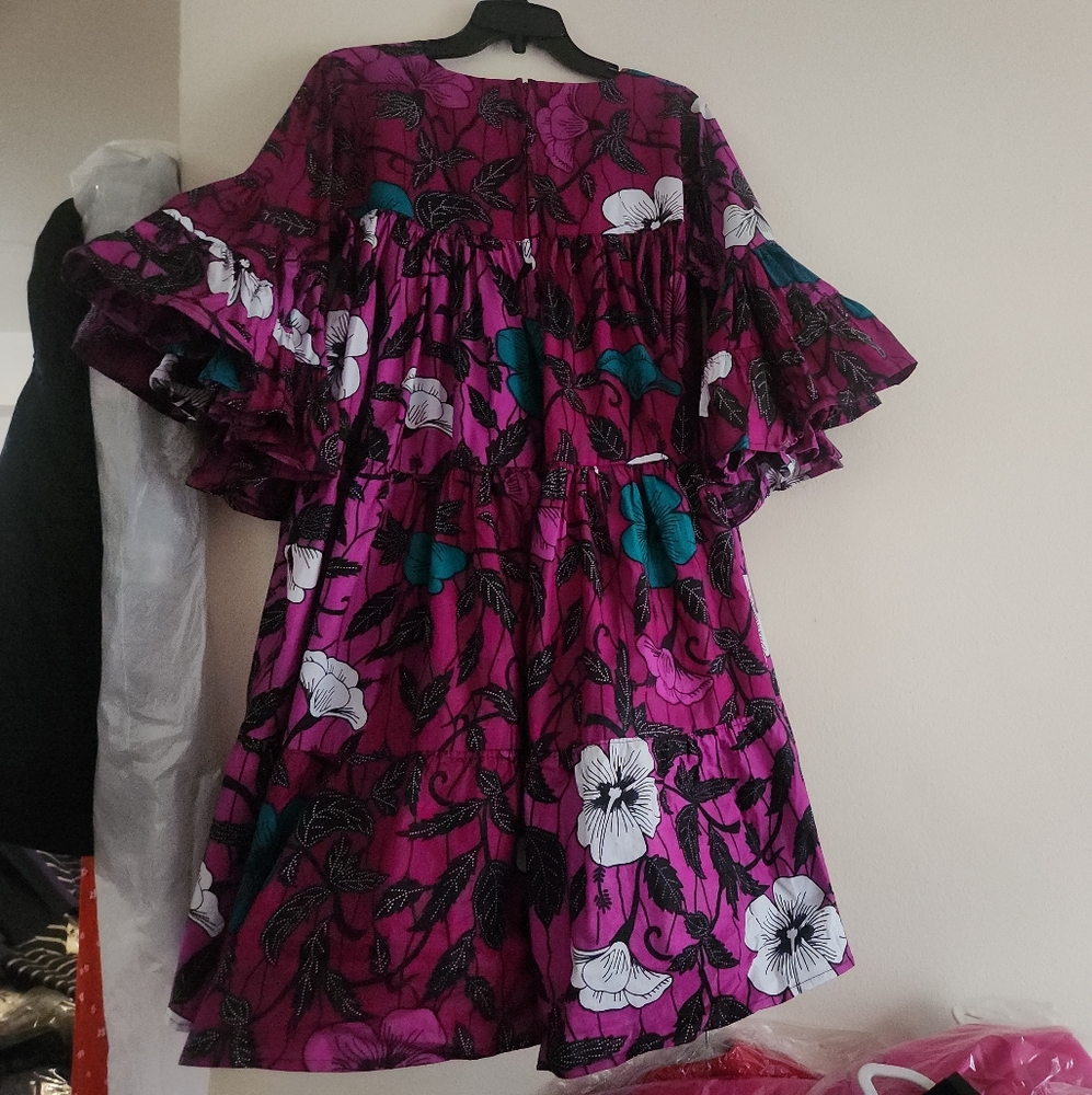 Voluminous Hibiscus Flowers Prints Cotton Tiered Dress Floral Purple Sz 6/8 NWOT - Picture 4 of 16